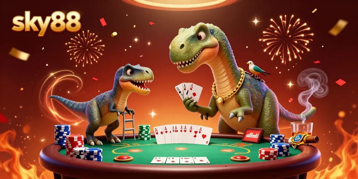 Engage with sky88's thrilling poker scene featuring vibrant characters and dynamic game elements.