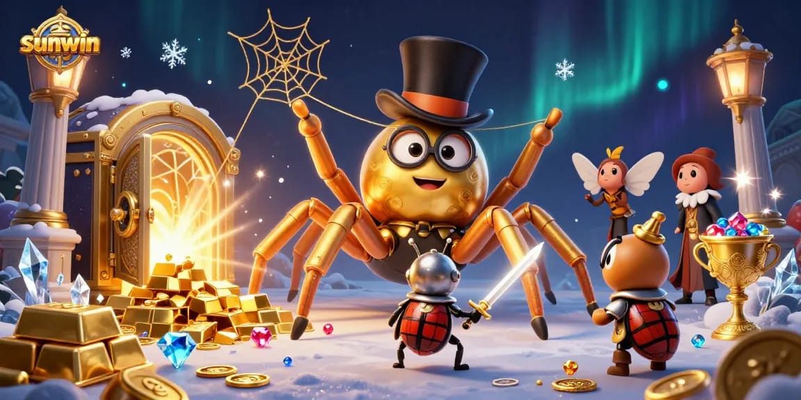 Experience thrilling gameplay at sunwin with vibrant casino-themed characters and golden treasures.