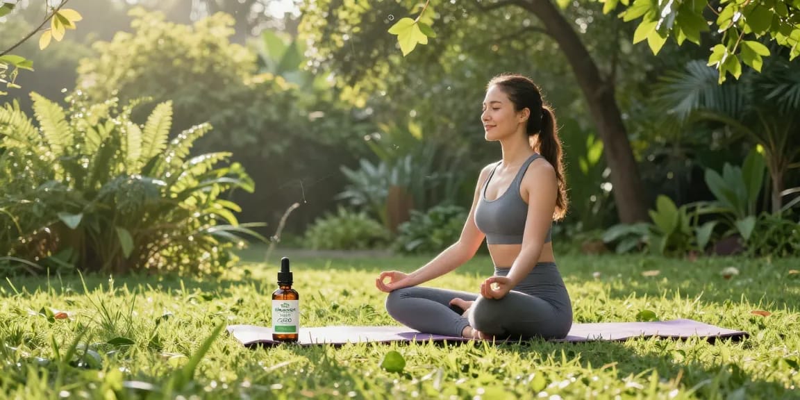 Ministry of Cannabis CBD oil in serene outdoor meditation scene promoting natural wellness and relaxation.
