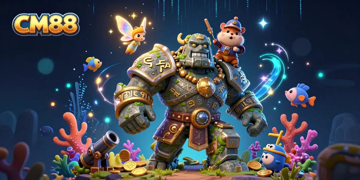 Engage with CM88’s thrilling underwater fishing gameplay featuring a stone guardian, magical fairy, and daring hamster knight.