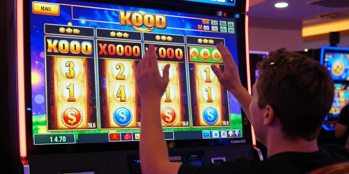 Player celebrating a jackpot win in an online casino with slot deposit 5k, featuring colorful gameplay interface and vibrant animations.