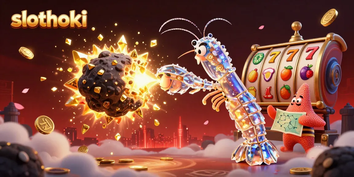 Slot hoki slothoki bermain bersama karakter berwarna cerah dan simbol keberuntungan lainnya.