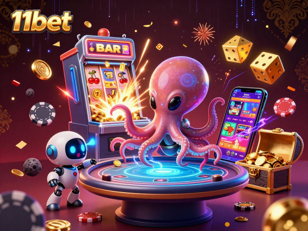 Engage with 11bet's vibrant casino scene featuring an alien octopus and exciting games.