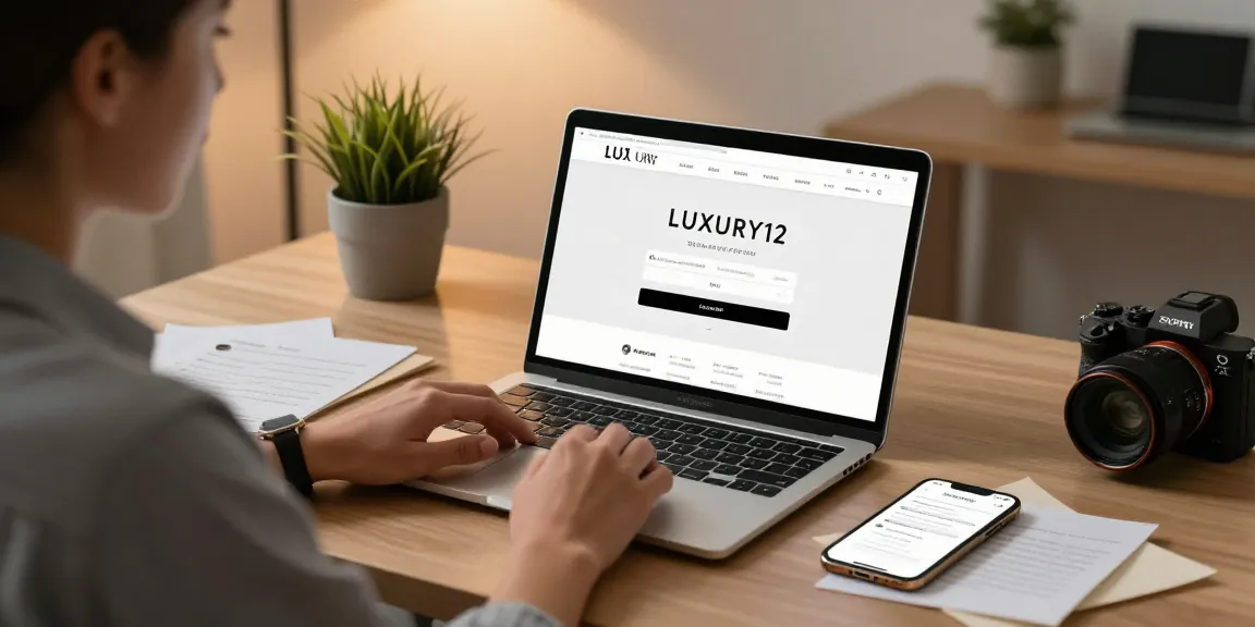 Pengguna LUXURY12 Login di laptop dengan suasana kantor yang nyaman.