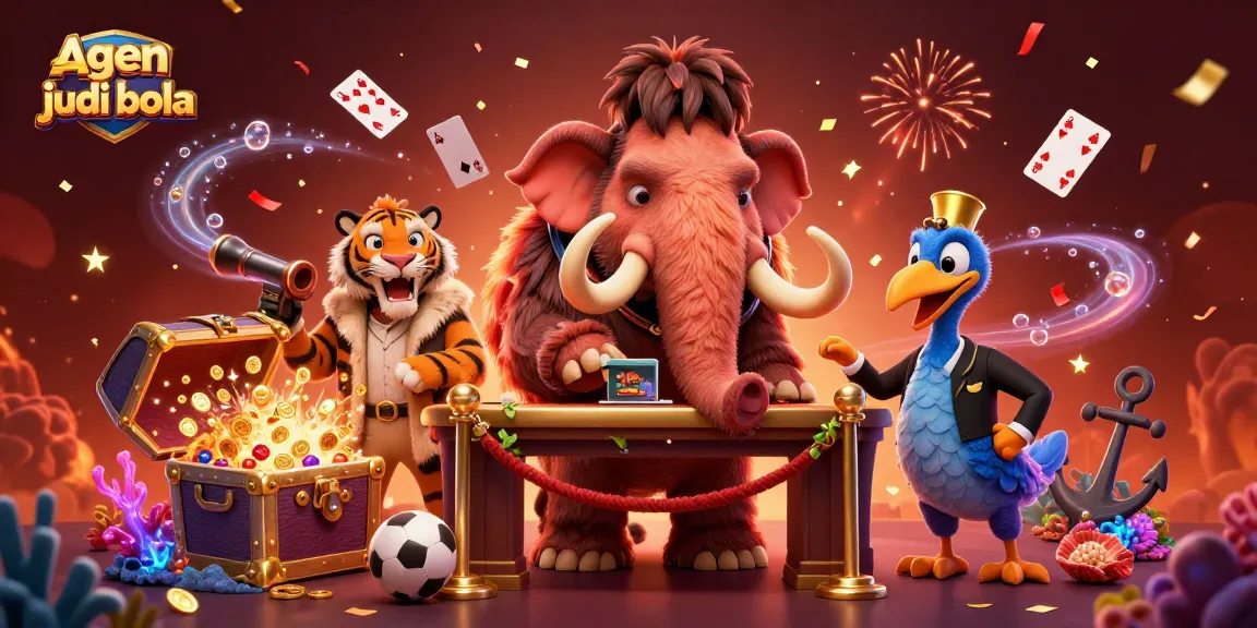 Engage in thrilling sports betting with agen judi bola while the dodo bird and saber-tooth tiger interact in a vibrant casino scene.