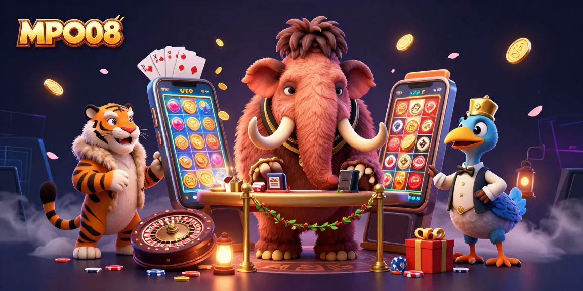 MPO08 offers immersive slot gameplay with lively characters and vibrant visuals at the casino front