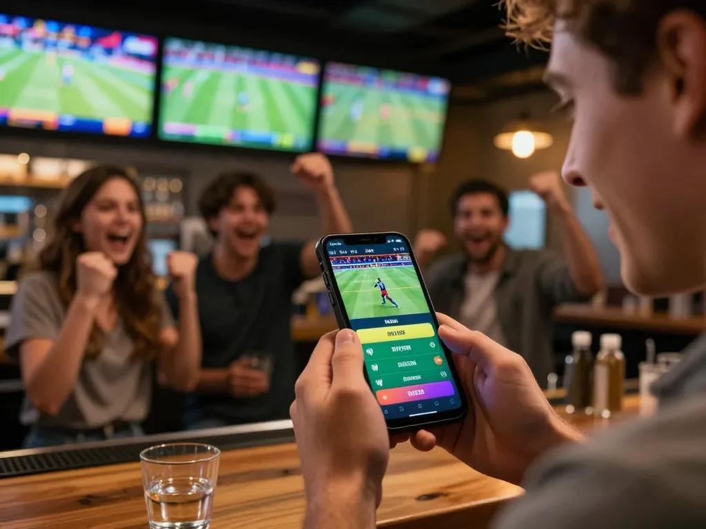 S'engager dans le virement instantané paris sportif pour des paris rapides lors d'événements sportifs en direct dans un bar sportif moderne.