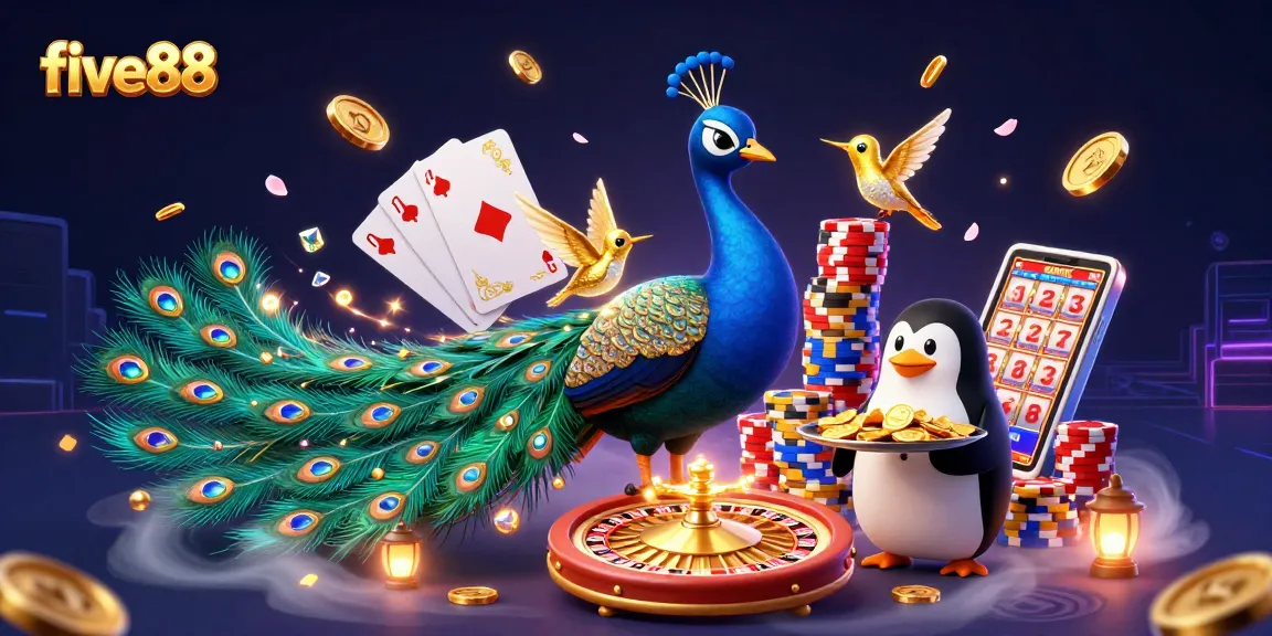 Win big with five88 at an ultra-detailed casino scene showcasing thrilling games and glamour.