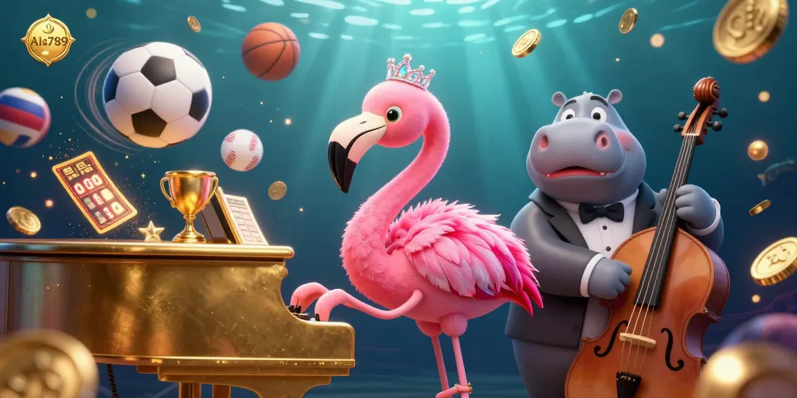 Alo789 offers an immersive gambling experience with dynamic sports elements and vibrant characters in a rich casino scene.