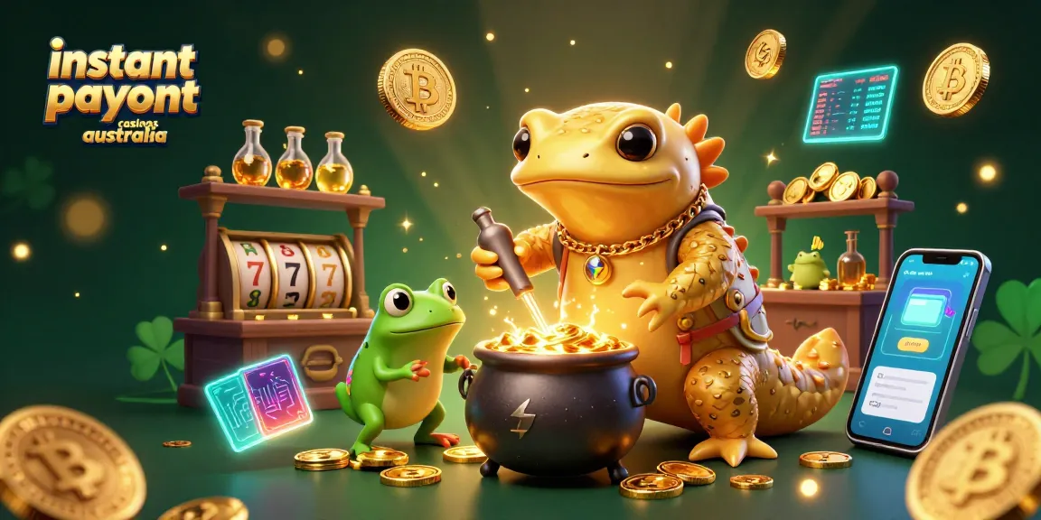 Experience instant payout casinos Australia in a vibrant scene showcasing gold coins and gambling elements.