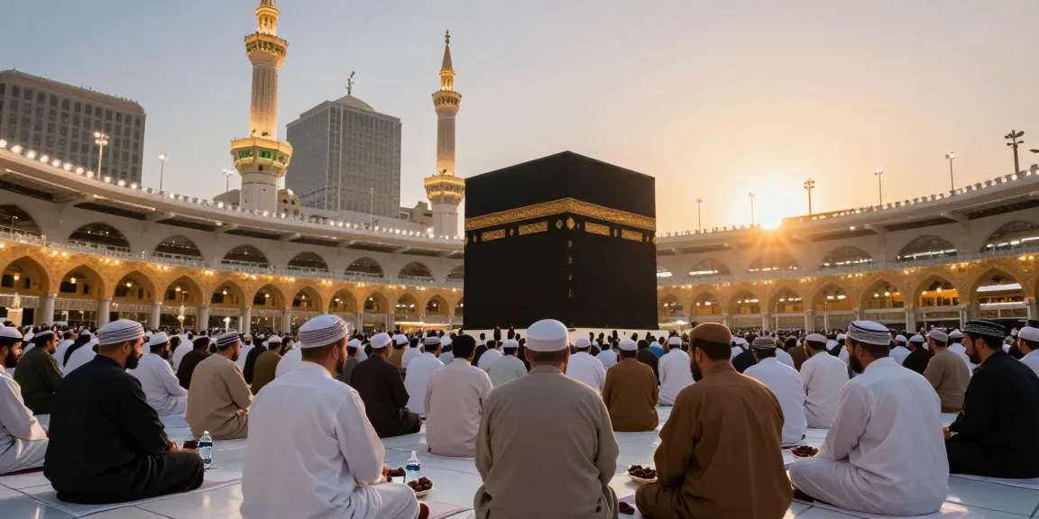 Umroh Ramadhan journey in Makkah during sunset, showcasing the beauty and spirituality of travel experiences in this holy destination.