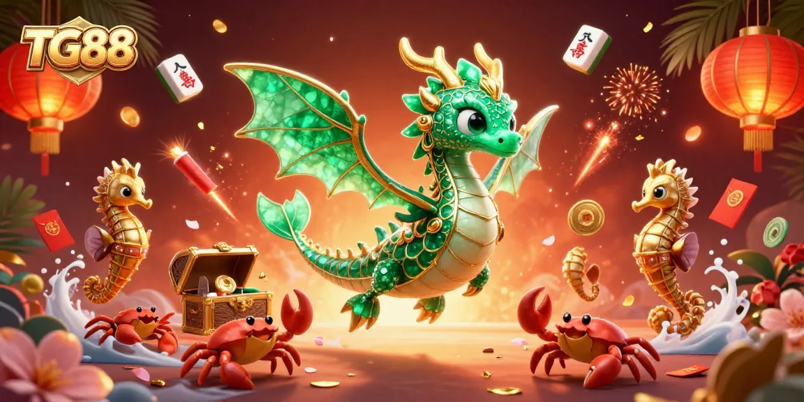 Experience the excitement of TG88 with vibrant dragons and casino elements in this stunning visual illustration.