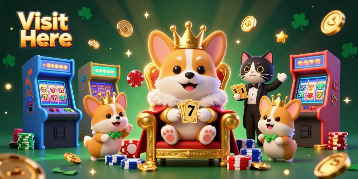 Visit Here to enjoy premium casino slots and games in a vibrant 3D cartoon illustration.