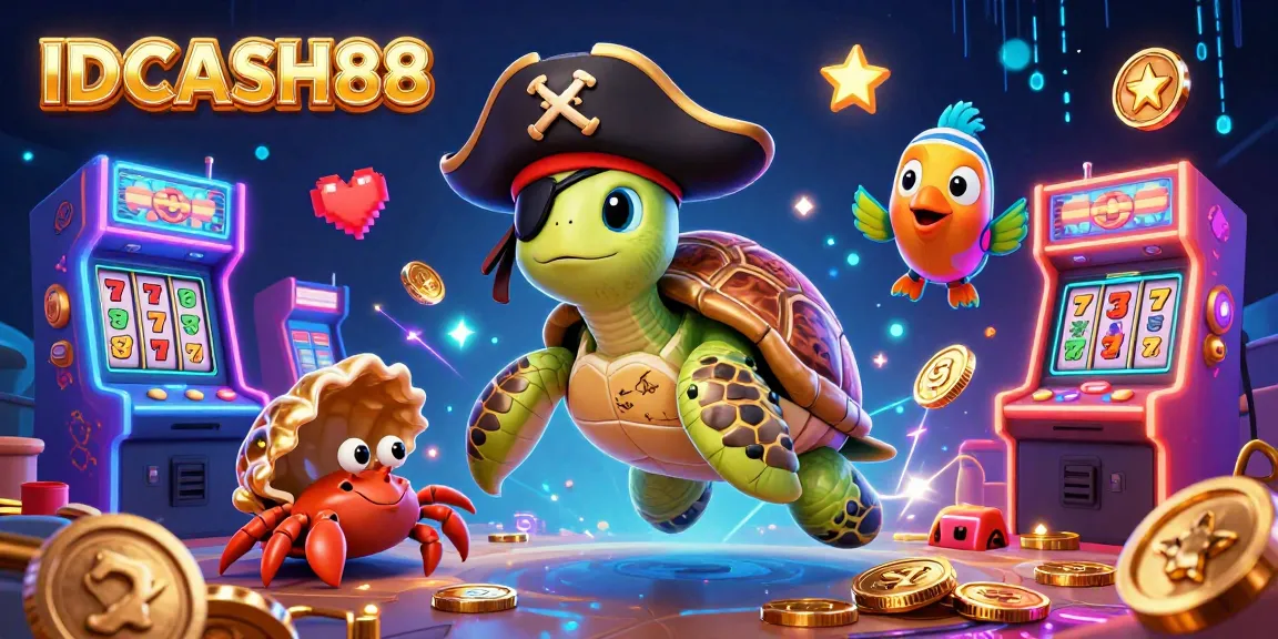 IDCASH88 offers an engaging gambling experience with a lively casino-themed 3D illustration featuring interactive game elements.