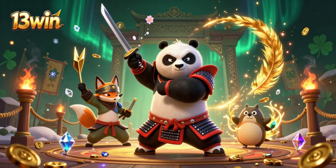 Experience thrilling wins at 13win with dynamic samurai and ninja characters in a vibrant casino scene.