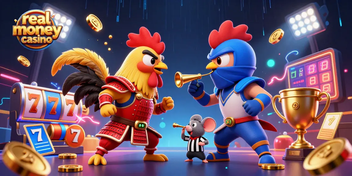 Experience the excitement of a real money casino with dynamic roosters in a thrilling standoff.