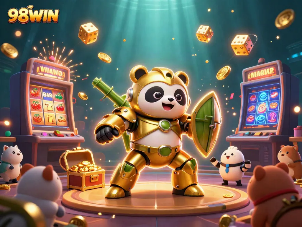 Engage in thrilling 98WIN casino adventures with our vibrant 3D illustration showcasing dynamic gaming elements.