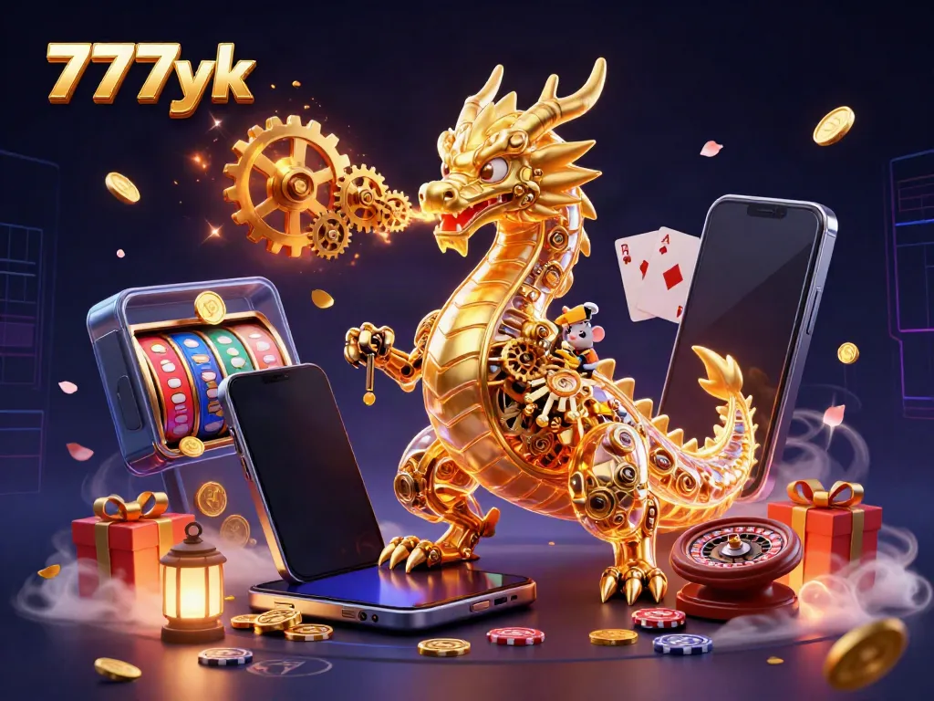 Engage with the thrilling world of 777yk, featuring a golden dragon and playful game elements.