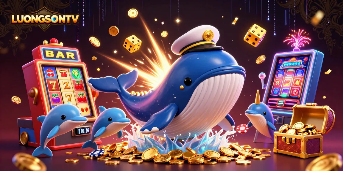 LUONGSONTV brings excitement with a whale breaching through coins in a vibrant casino scene.