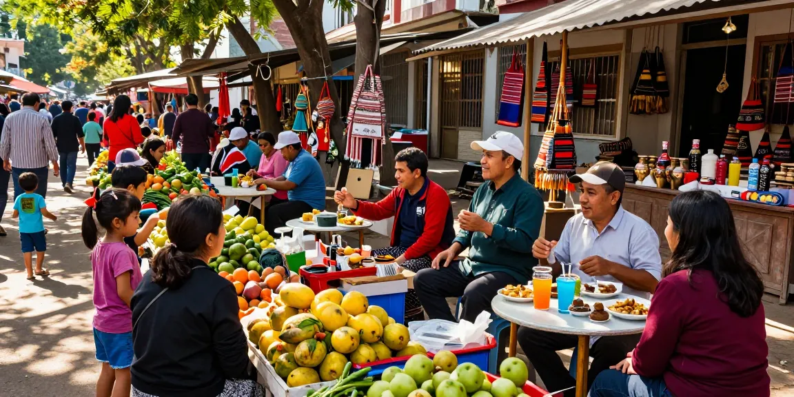 Pasar lokal di Sakarya, Indonesia, menampilkan Leci123 dengan penjual ramah dan kerajinan tangan serta produk segar.