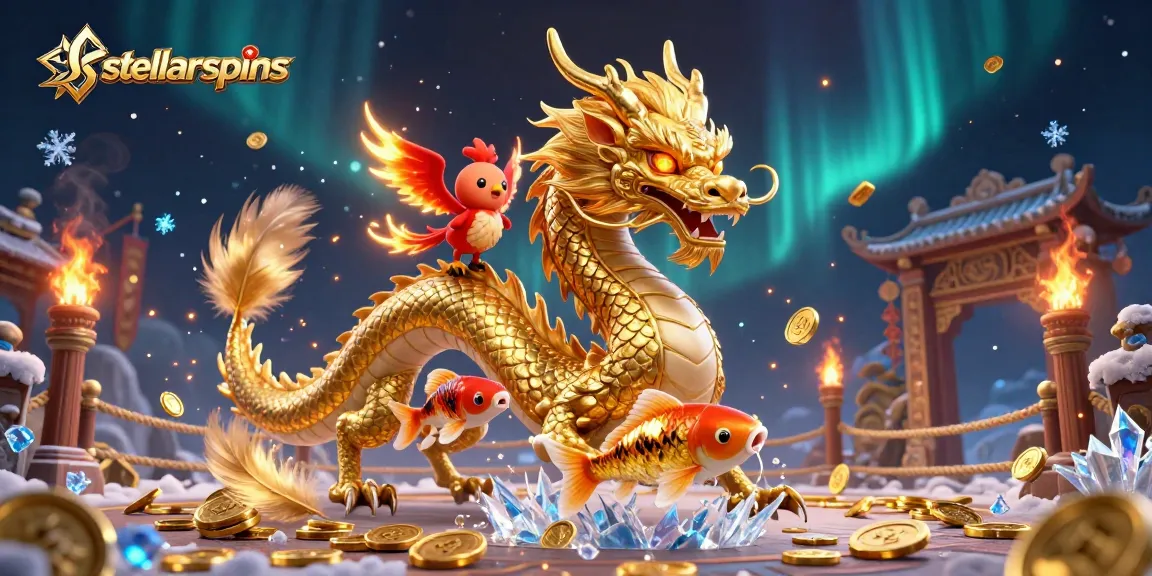 Spin the reels with stellarspins in an exhilarating 3D casino adventure featuring a dragon and phoenix.