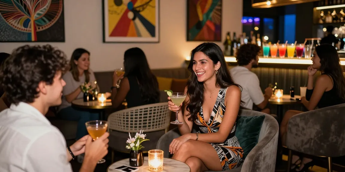Gái gọi trong không gian lounge sang trọng, vui vẻ bên bạn bè với đồ uống.