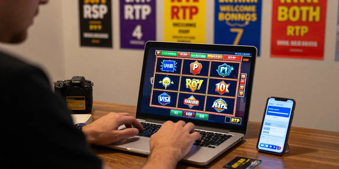 Exciting scene at credit card casinos at troyuk.co.uk with a player enjoying instant gaming on a laptop and exploring diverse payment options.