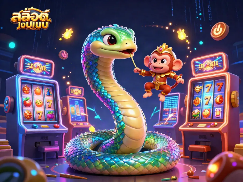 Engage with สล็อตออนไลน์ through colorful slot machines and whimsical characters in a vibrant casino world.