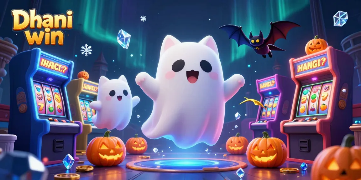 Dhani win offers thrilling experiences with friendly ghost cat and vampire bat in a vibrant casino setting.