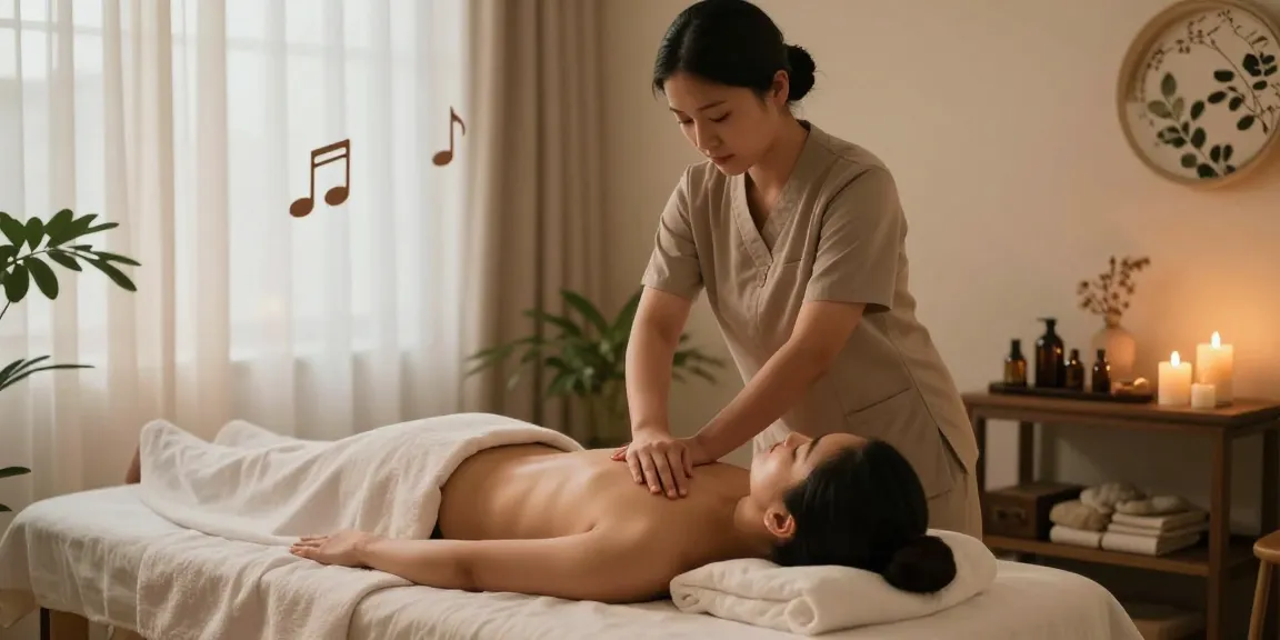 마사지 중인 고객과 시원한 분위기의 스파 공간