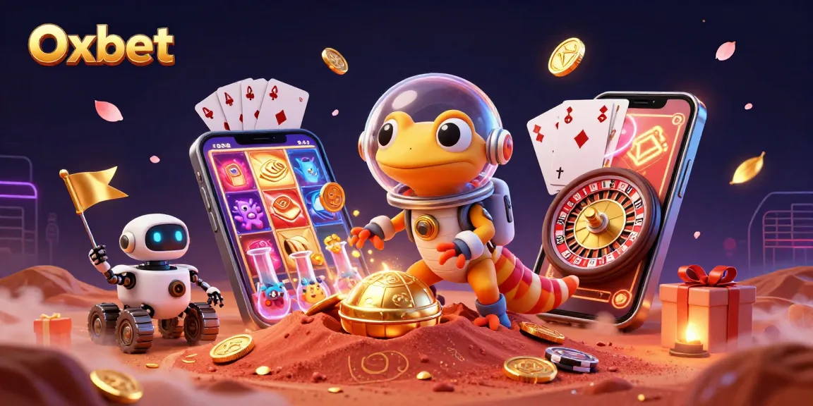 Oxbet brings excitement with a Martian gecko and casino adventure under cosmic lights.