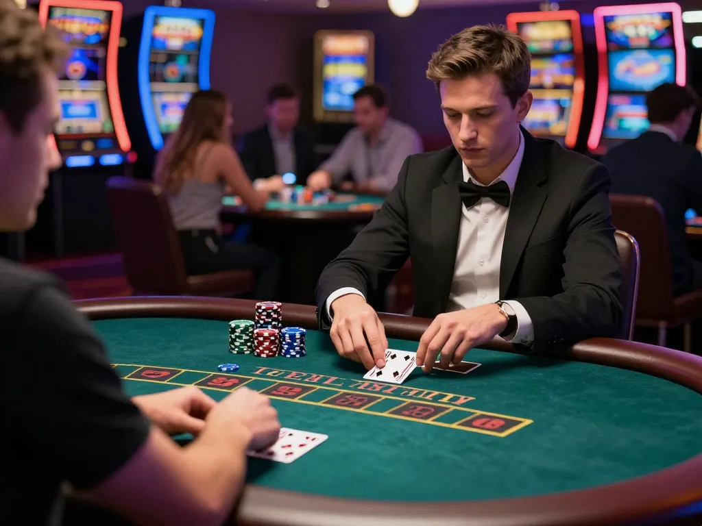 Player making strategic bets in blackjack while enjoying qq8827's thrilling casino atmosphere.