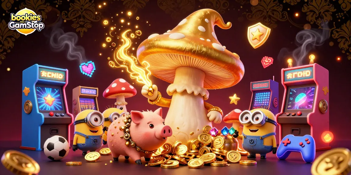 Engage with bookies not on GamStop featuring a golden wizard, treasure-seeking pig, and lively game elements.