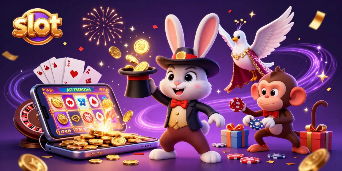 Spin vibrant slot games and win big with golden coins in a magical casino scene.