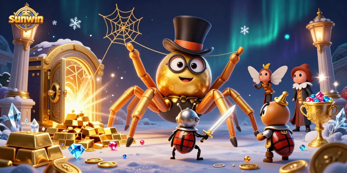Experience thrilling gameplay at sunwin with vibrant casino-themed characters and golden treasures.