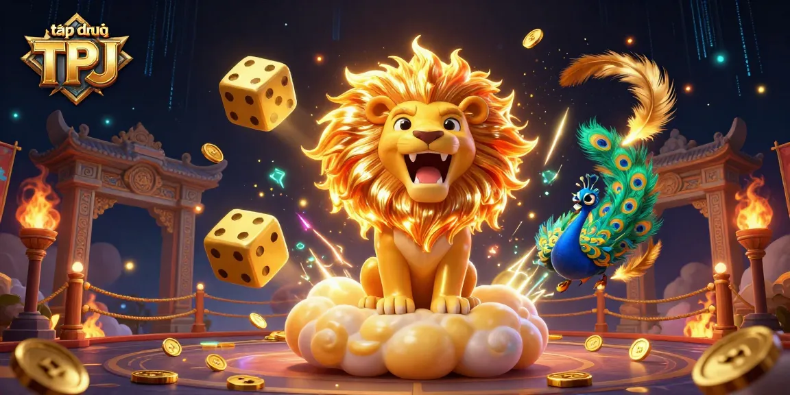 Engage in thrilling gameplay with the tập đoàn TPJ as golden dice and vibrant characters swirl amidst dynamic casino elements.