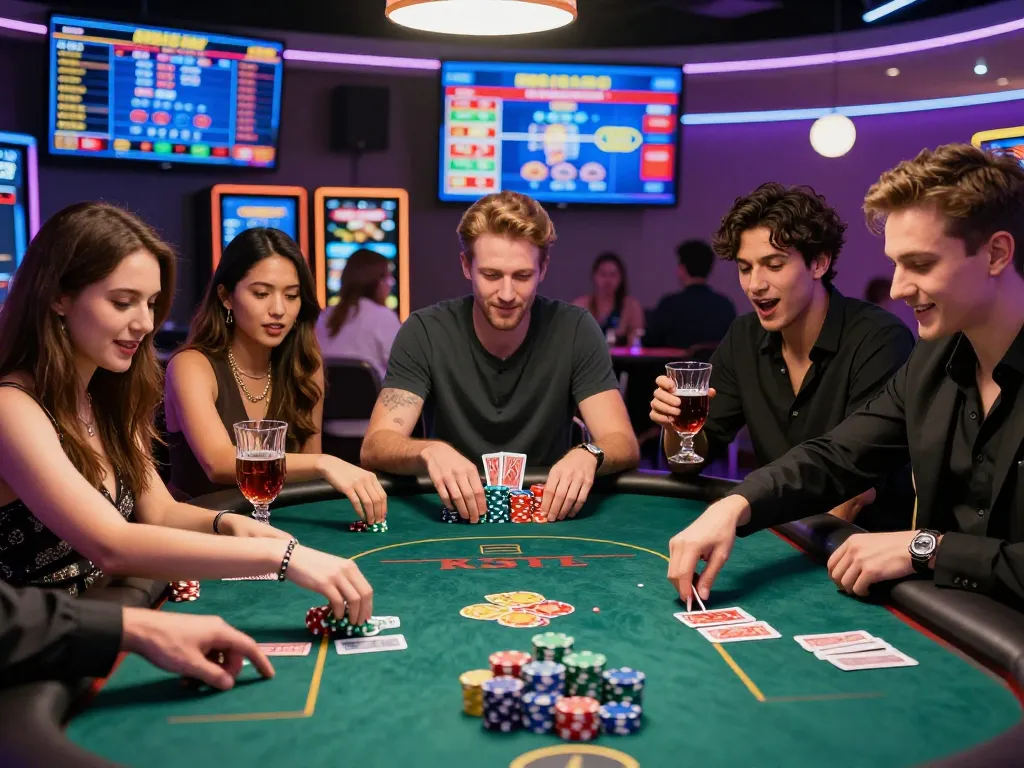 Engaging gambling experience at the trang chủ rr88 casino with friends at the poker table full of excitement.