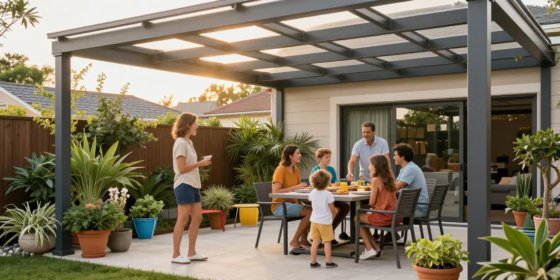 Moderne Terrassenüberdachungen schaffen einladende Außenbereiche für Familienzeit.