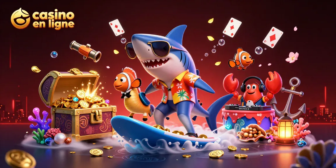 Profitez des jeux captivants de casino en ligne avec un requin et des amis sous-marins.