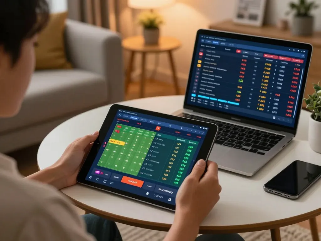 Engaging in kèo nhà cái analysis with an interactive sports betting tablet at home