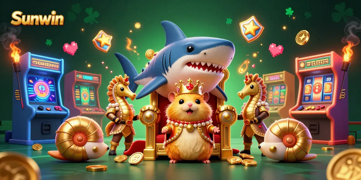 Experience thrilling gameplay at Sunwin with golden hamster king and vibrant casino elements.