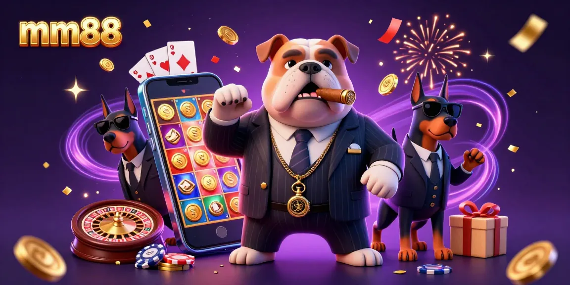 Play exciting games on mm88 with a 3D mafia boss bulldog and interactive casino elements.