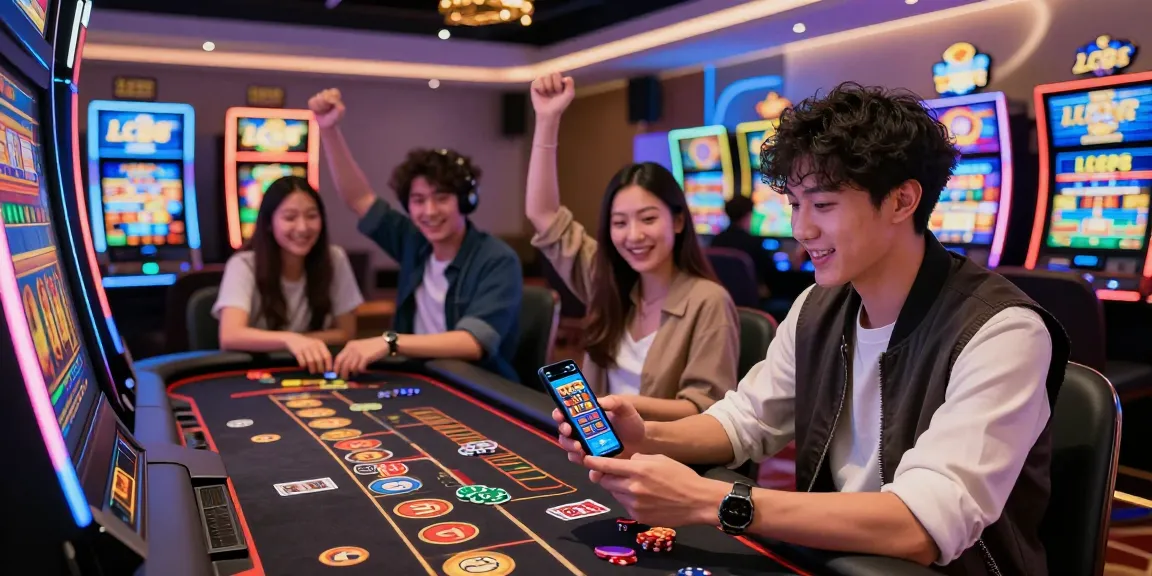 Exciting gaming atmosphere at LC88 with players enjoying slot machines and live dealer games.
