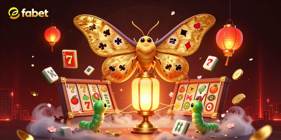 Engage with fabet's vibrant casino scene featuring a golden moth and slot elements.