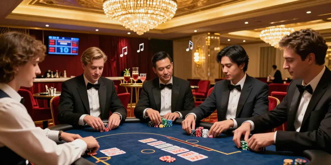Exciting iwin casino scene with elegantly dressed players at a poker table, vibrant atmosphere highlighting luxury.