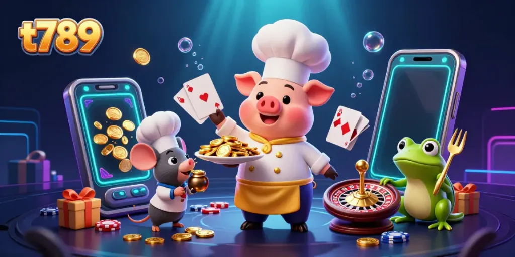 Experience the excitement of t789 casino gaming with lively characters and vibrant slot games.