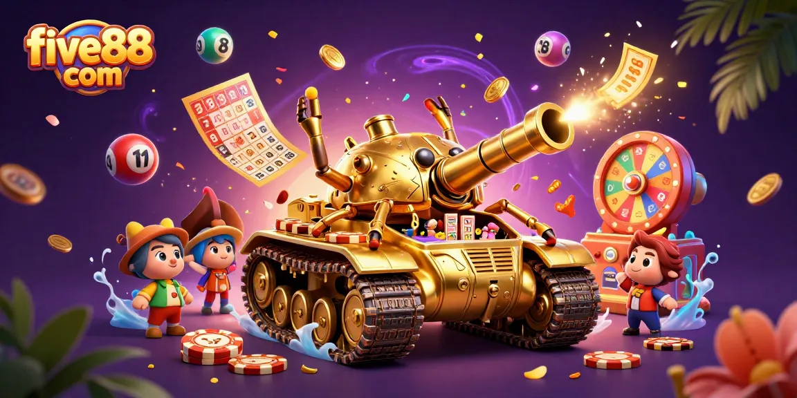 Experience vibrant gaming moments with five88 com in a packed casino scene featuring dynamic lottery elements.