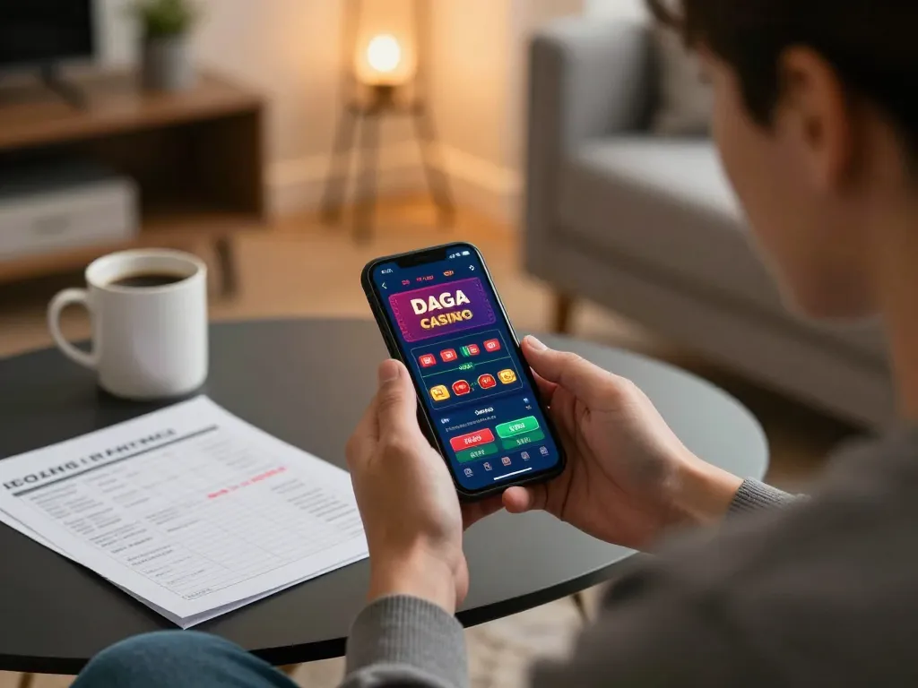 Daga players engaging with the casino app during a cozy home gaming session.
