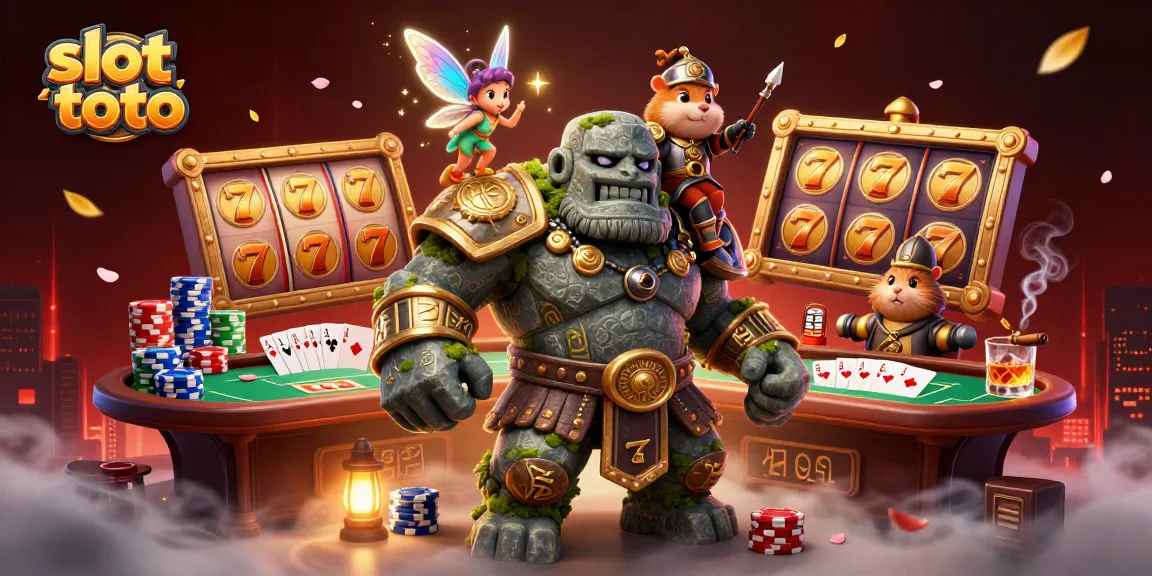 Engage in slot toto adventures with a golem guardian, fairy, and hamster knight.