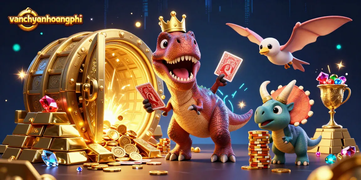 Experience the excitement of vanchuyenhoangphi in this vibrant casino illustration featuring friendly dinosaurs.